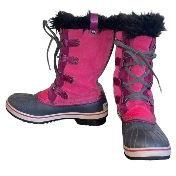 Sorel Tofino lace up, faux fur trim, waterproof Pink boots Mid- calf Size 6 GUC - Picture 3 of 8